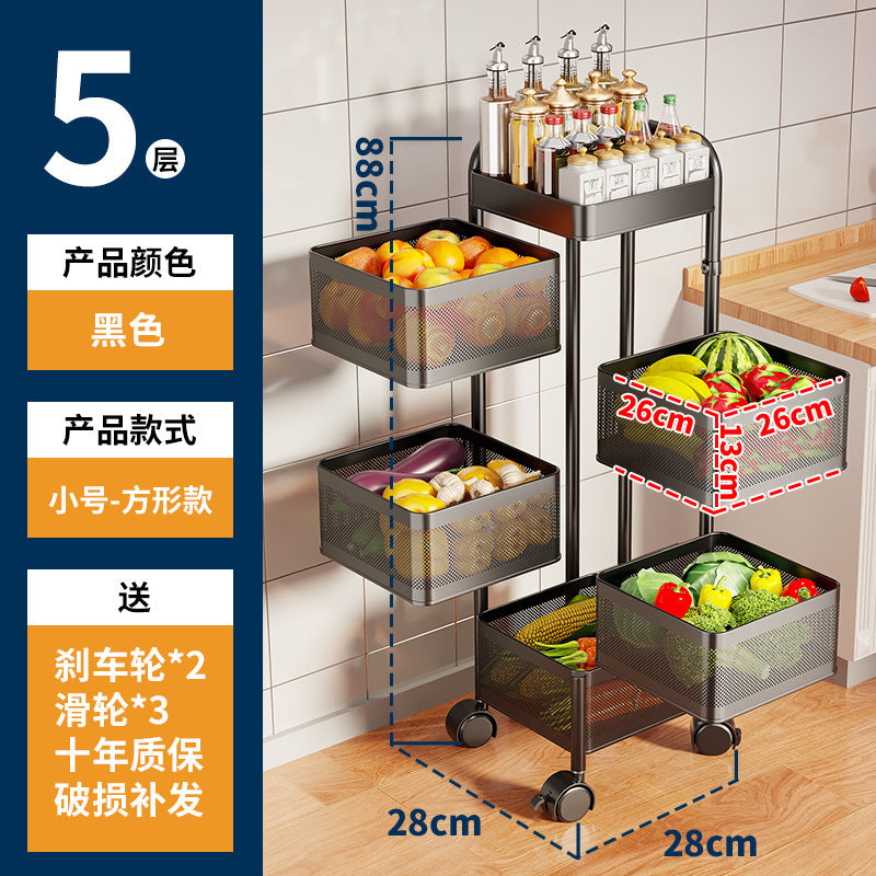 360-degree rotating vegetable organizer, kitchen floor-standing multi-tier round storage rack, dedicated basket storage for vegetables