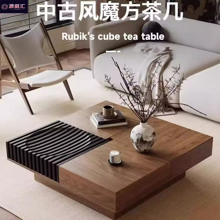 Walnut coffee table - minimalist north american mid-century modern style - living room home decor - small apartment ready-to-assemble square coffee table/side table