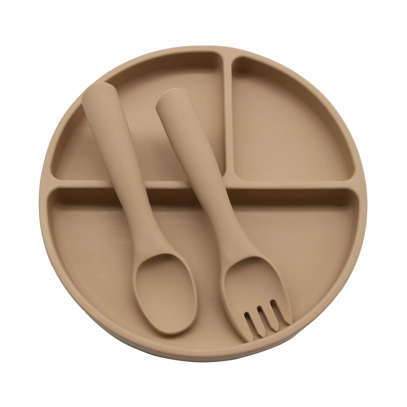 Cross-border wholesale round silicone dinner plate, baby and children's suction cup integrated tableware, learning to eat training grid plate, complementary food bowl