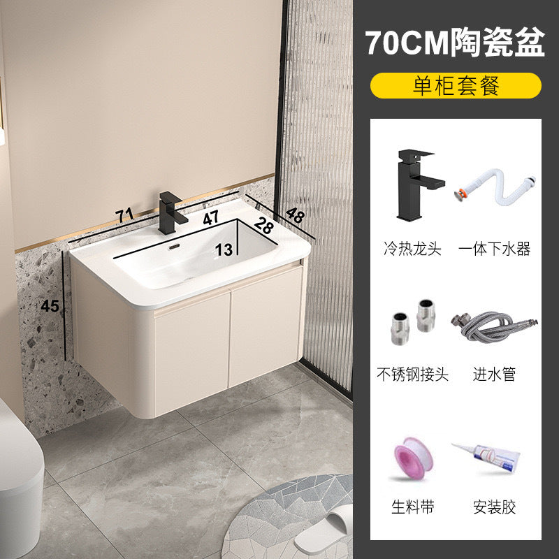Space aluminum bathroom cabinet ceramic wash basin cabinet combination bathroom wash basin cabinet waterproof moisture-proof basin