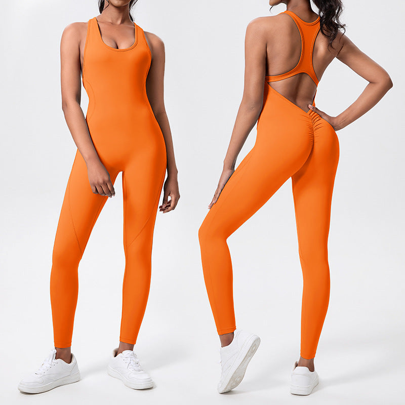 Eco-friendly recycled fabric one-piece yoga bodysuit - open back, tight-fitting, butt-lifting gym outfit - aerial yoga leotard