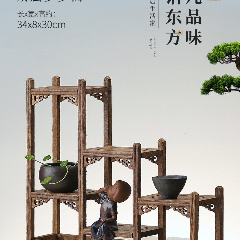 Solid wood teacup rack Chinese Bogu rack storage box table rack Pu'er teapot stove tea set accessories