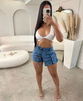 European and american cross-border women's fashion  summer new arrivals: irregular multi-pocket cargo shorts, loose-fit zipper jeans