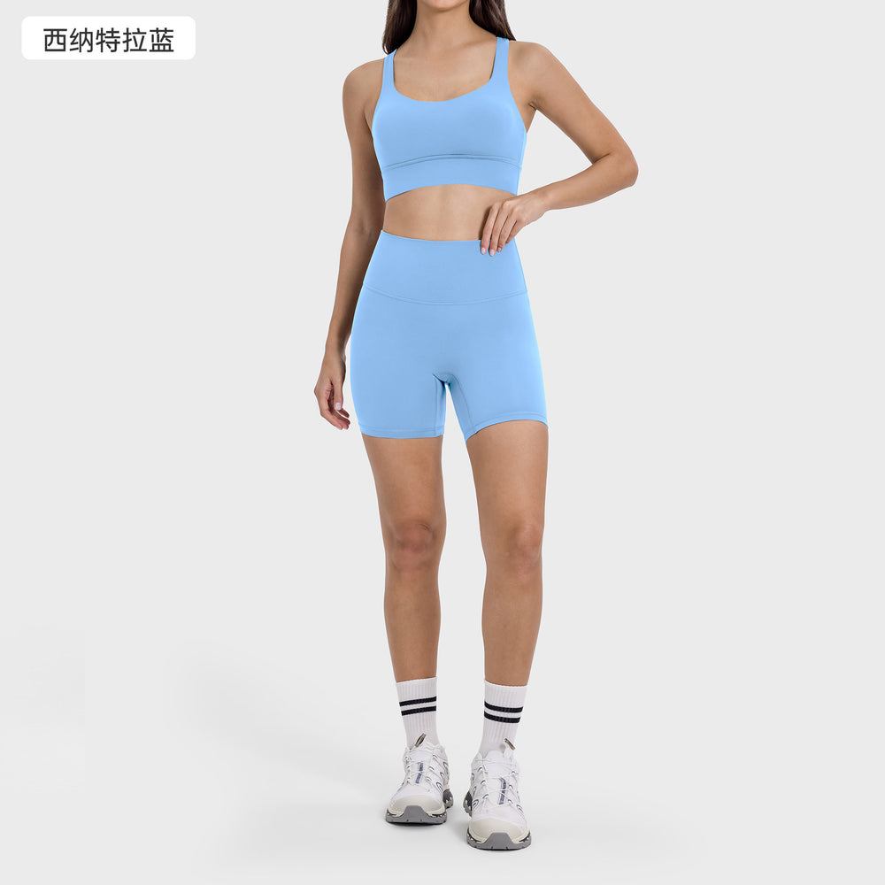 High-intensity yoga shorts set: shockproof sports bra with high-waisted, butt-lifting, no-t-back yoga shorts for women
