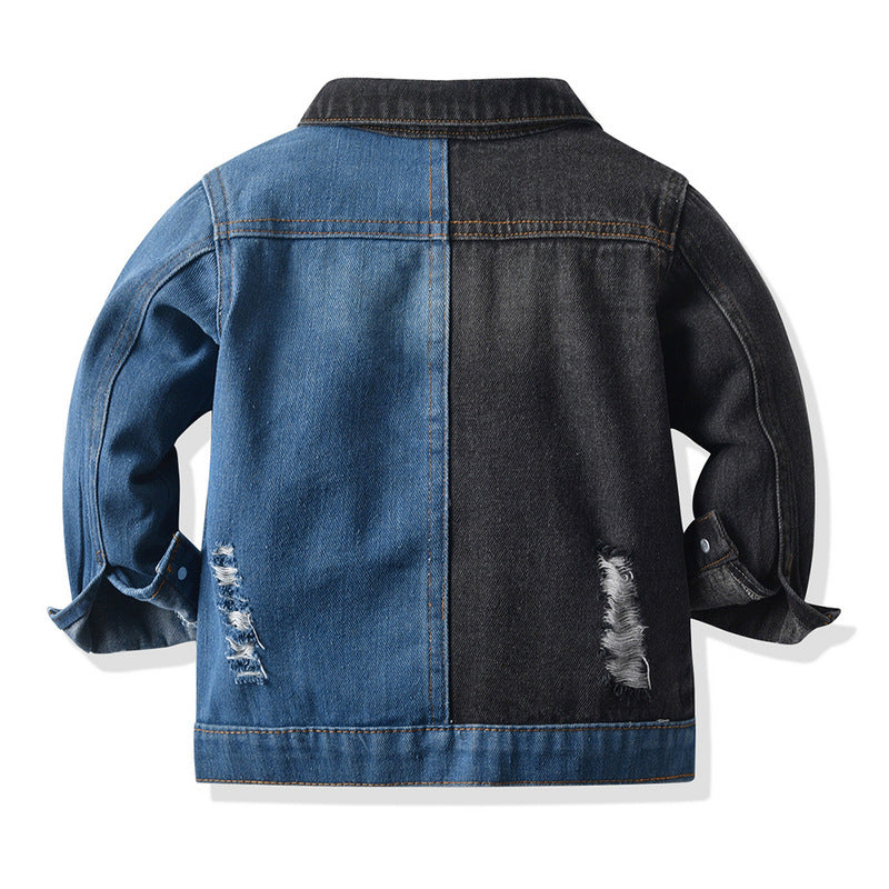 Factory direct kids' denim jacket - spring new arrival korean style color block top, distressed ripped jeans for boys and girls, wholesale children's clothing