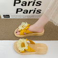 Women's summer outdoor slides - chunky 4cm platform, lightweight princess style, height increasing slippers, dai ethnic style floral slides