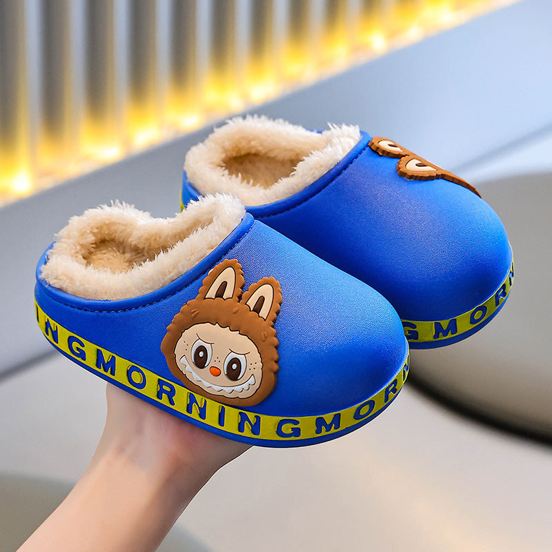Kids cotton slippers winter indoor girl baby non-slipthickenedheattechcute boy's fur cotton shoes