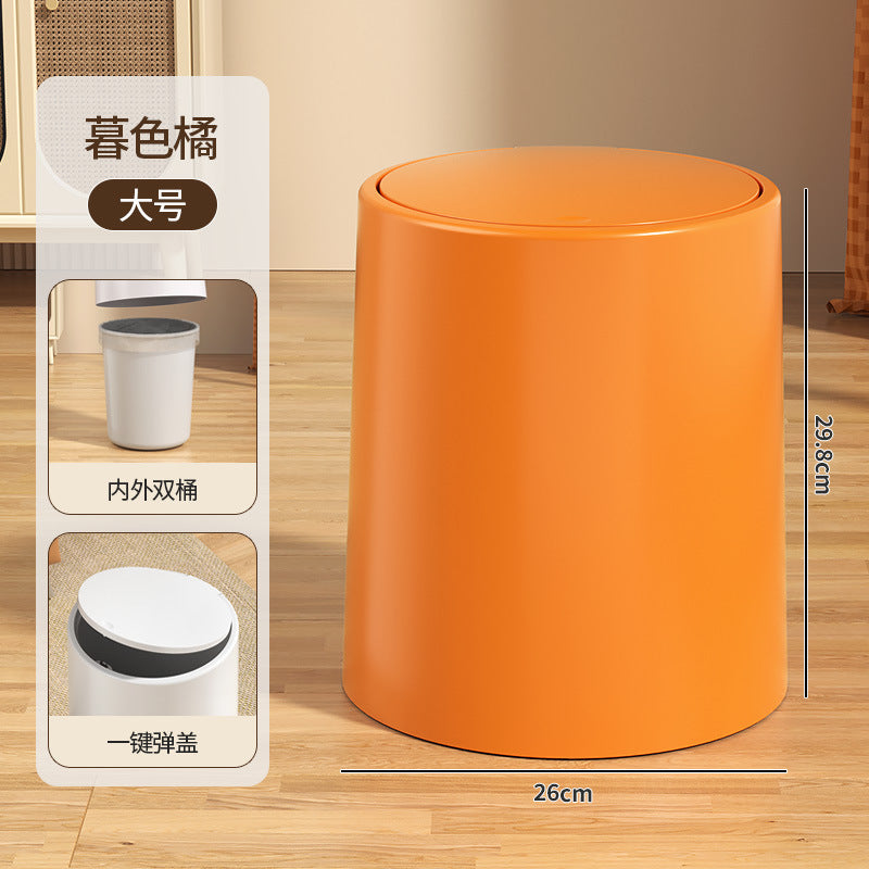 Flip-top trash can for home living room bathroom kitchen toilet large push-type double barrel large capacity round wastebasket