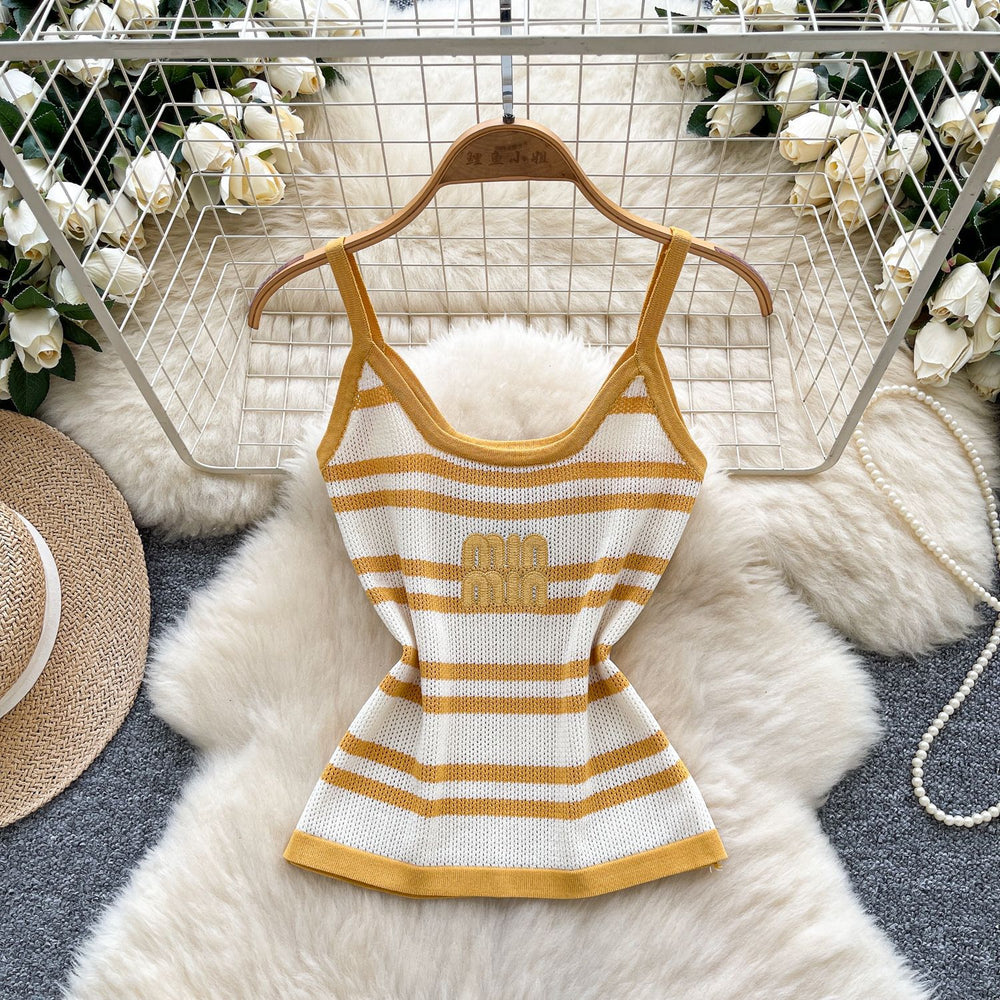 European and american striped knit tank top - women's summer slim fit, lightweight, unique design, petite & spicy girl top