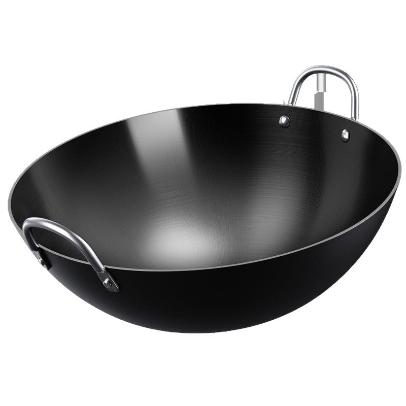 Handmade iron pot old-fashioned wok round bottom double-eared iron pot for home hotel cooking pot uncoated commercial large iron pot