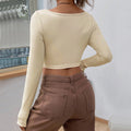 european and american women's clothing  fall/winter new slim-fit v-neck twist knit fashion crop top long sleeve top