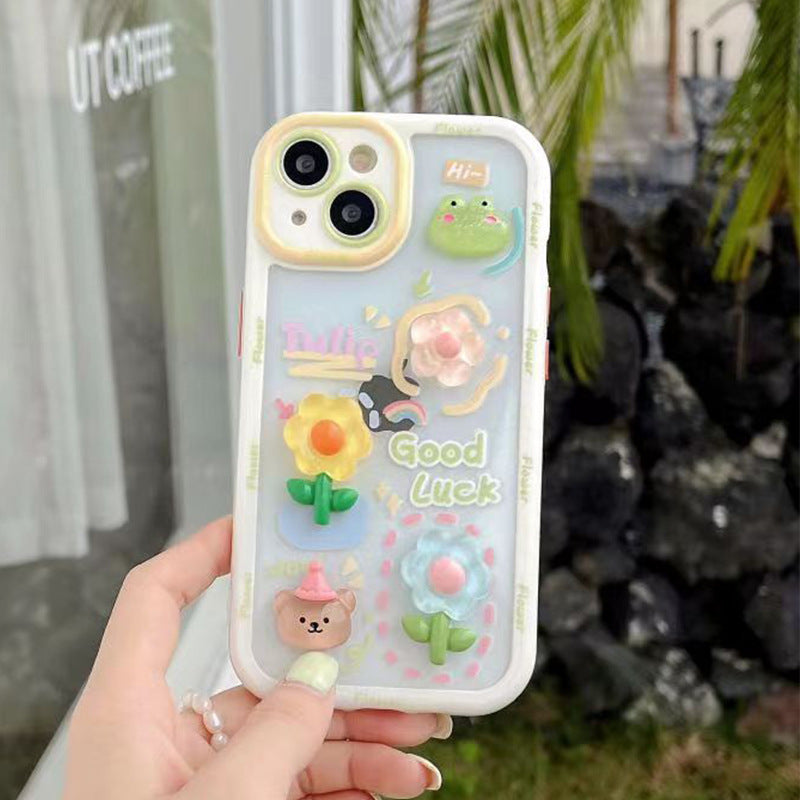 Cream shell suitable for apple 15pro frog flower mobile phone case iphonex cartoon jingle cat pendant protective cover