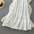 French riviera style white cutout embroidered cami dress - women's summer korean style slimming backless flowy maxi dress