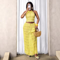 Lace-trimmed tank top summer set - sleeveless, backless, halter neck, flowy skirt - perfect for beach photoshoots (cross-border )