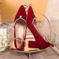 Bridal shoes 2022 new arrival red high heels french wedding shoes xiuhe wedding dress two-wear thick heel flats