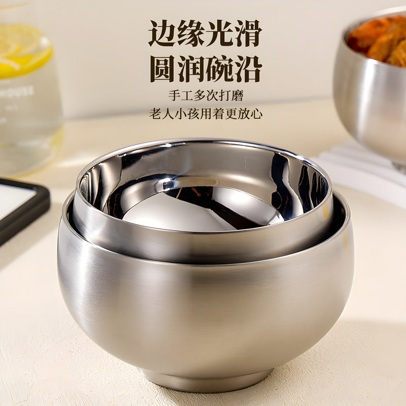export bowl anti-fall kids tableware for home316 stainless steel rice bowl thickened double-layer soup bowl korean style bowl