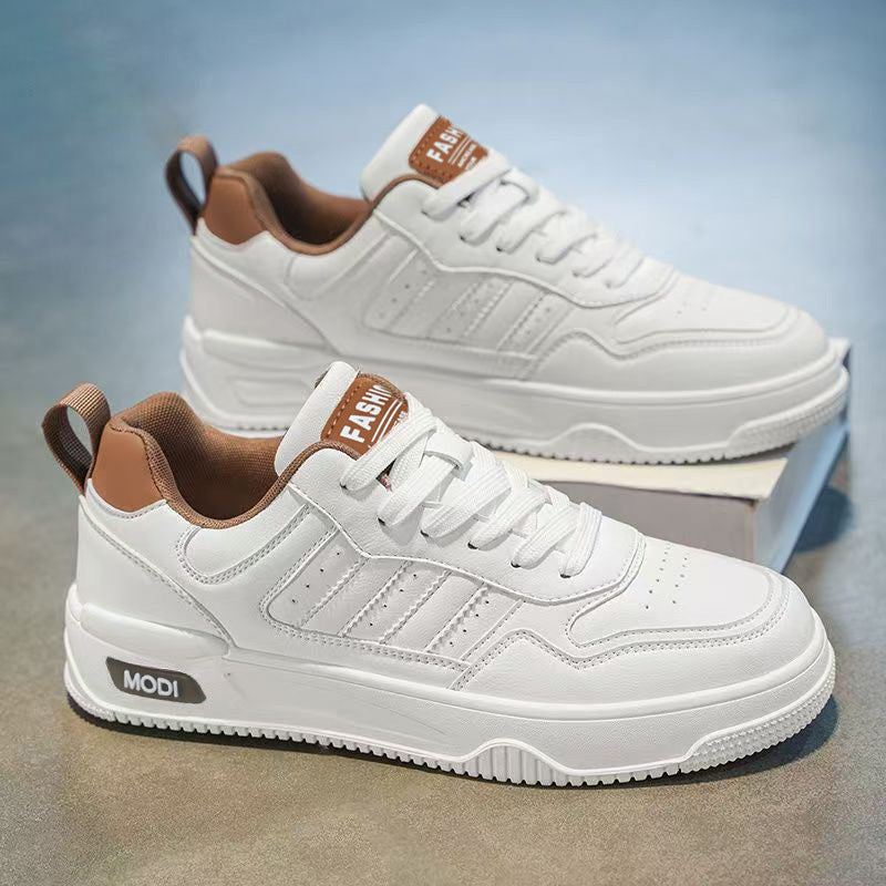 Men's spring 2026 new arrivals: versatile white casual skate shoes, low-top trendy sneakers for students, leather upper white shoes