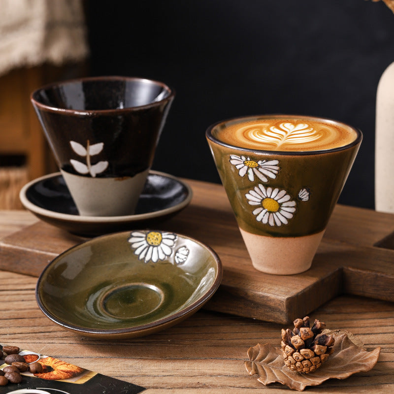 Creative niche style ceramic coffee cup and saucer suitjapanese style mug retro stoneware latte latte cup gift box