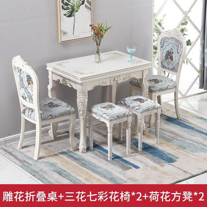 Dining table for home, small apartments, minimalist modern glass and solid wood folding rectangular dining table, european style dining table and chair set