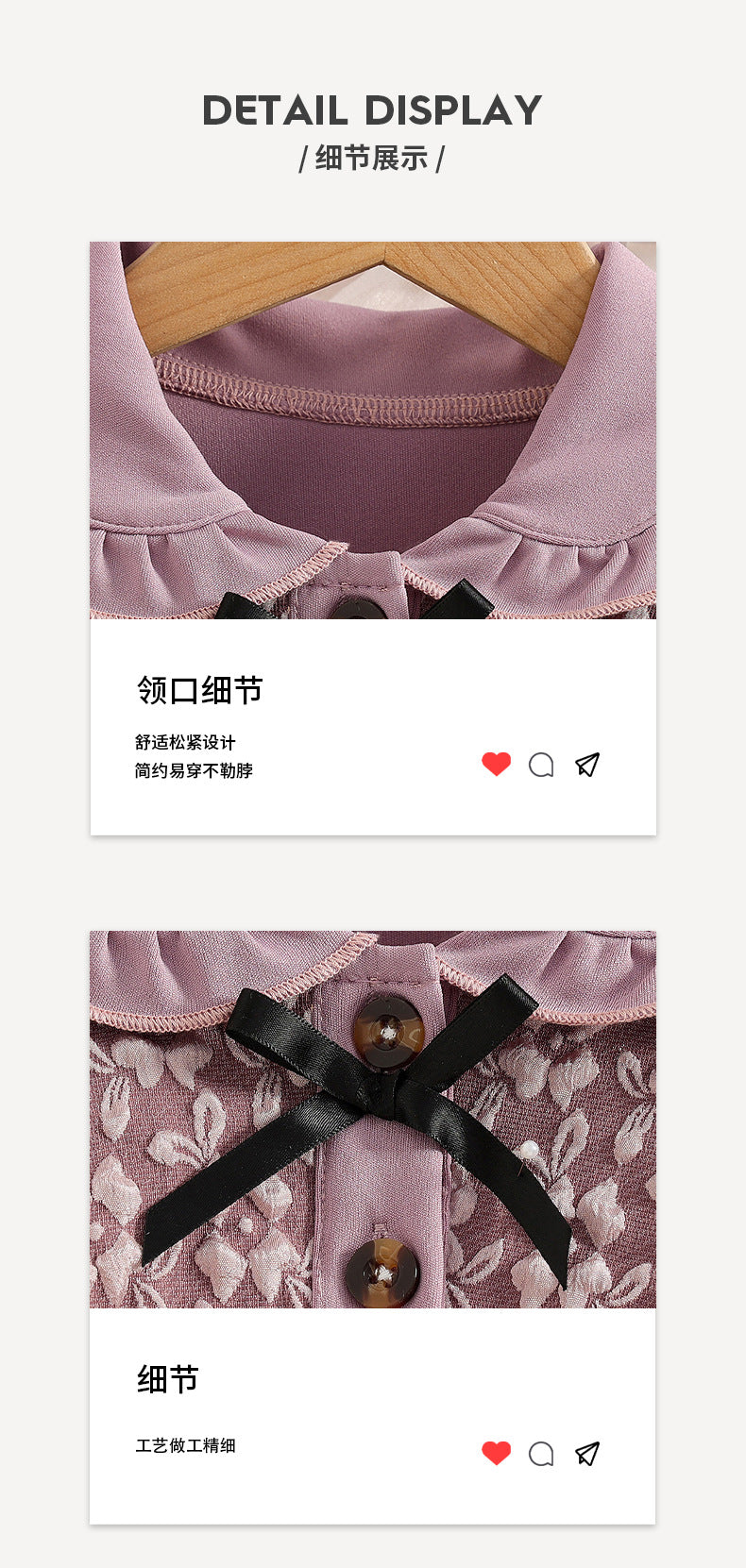 Exportgirldresslight pink doll collar long sleevesbowslong skirtautumkids waist a-line skirt