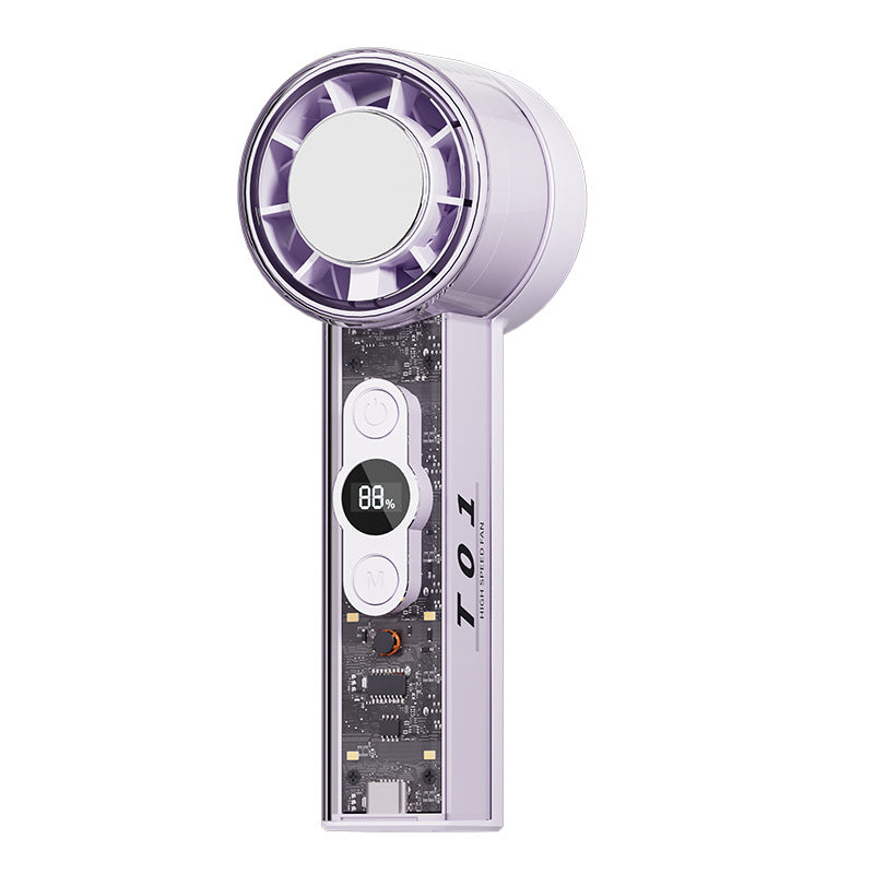 New transparent mecha high-speed fan, 100-level stepless speed adjustment, outdoor handheld cooling fan - factory wholesale