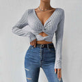 cross-border women's fashion: sexy v-neck tee - autumn/winter cropped slim-fit top with a touch of flair