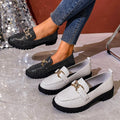 Exportplus sizespring & fallnew arrival round toe metal buckle slip-on small leather shoes british style thick heel thick sole loafers for women