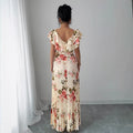 floral bubble sleeve french chic v-neck fitted waist maxi dress - printed floral summer dress