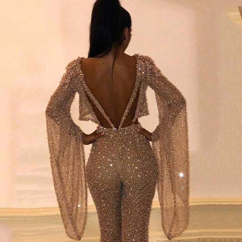 new european and american style women's export clothing,  &  two-piece sexy long sleeve backless jumpsuit with pants