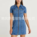 new summer european and american fashion trend lapel denim dress