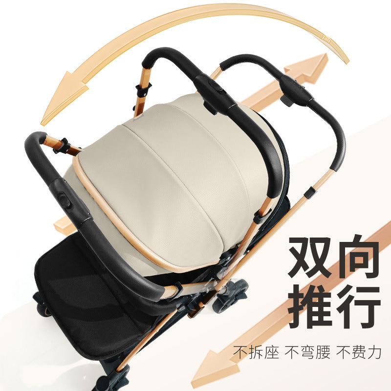 Upgraded four-wheel universal baby stroller - convertible reclining infant carriage with one-click fold