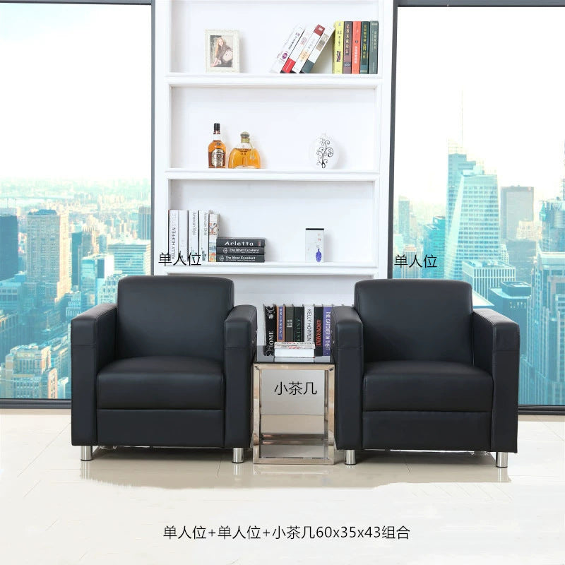 Office sofa and coffee table set - genuine leather, ideal for car dealerships (4s stores), customer waiting areas, reception rooms - minimalist modern design