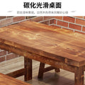 Solid wood table carbonized charcoal wood dining table and chairs fast food small meal restaurant table and chairs barbecue noodle restaurant catering restaurant table and chairs