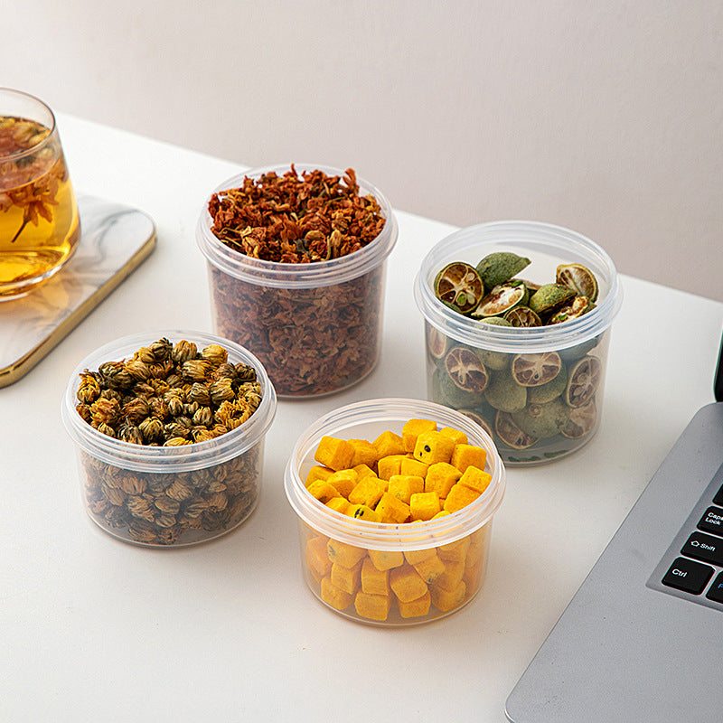 Kitchen plastic transparent grain jar fresh-keeping spices scented tea tangerine peel sealed jar food grade portable round storage box