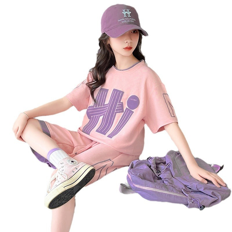 Girls' summer outfit set  new style, trendy and chic two-piece set for girls, perfect for casual wear and easy matching, available in sizes for mid-to-large children