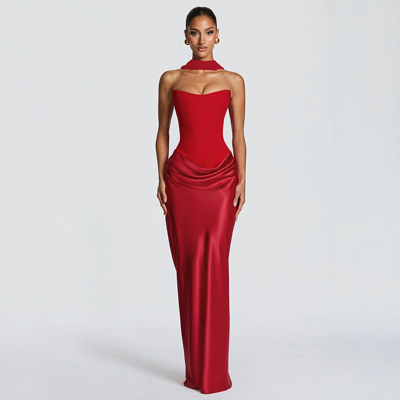 Aliexpress women's clothing  spring/summer new arrival: elegant sleeveless bandeau bodycon patchwork mini dress with open back