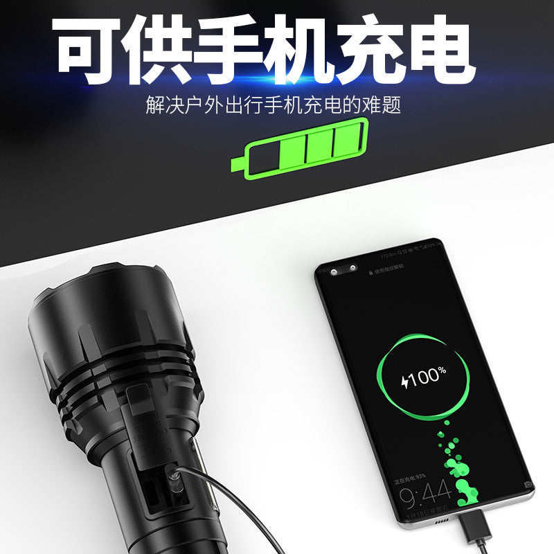 Cross-border new white laser flashlight Type-C charging outdoor zoom remote side light COB strong light flashlight