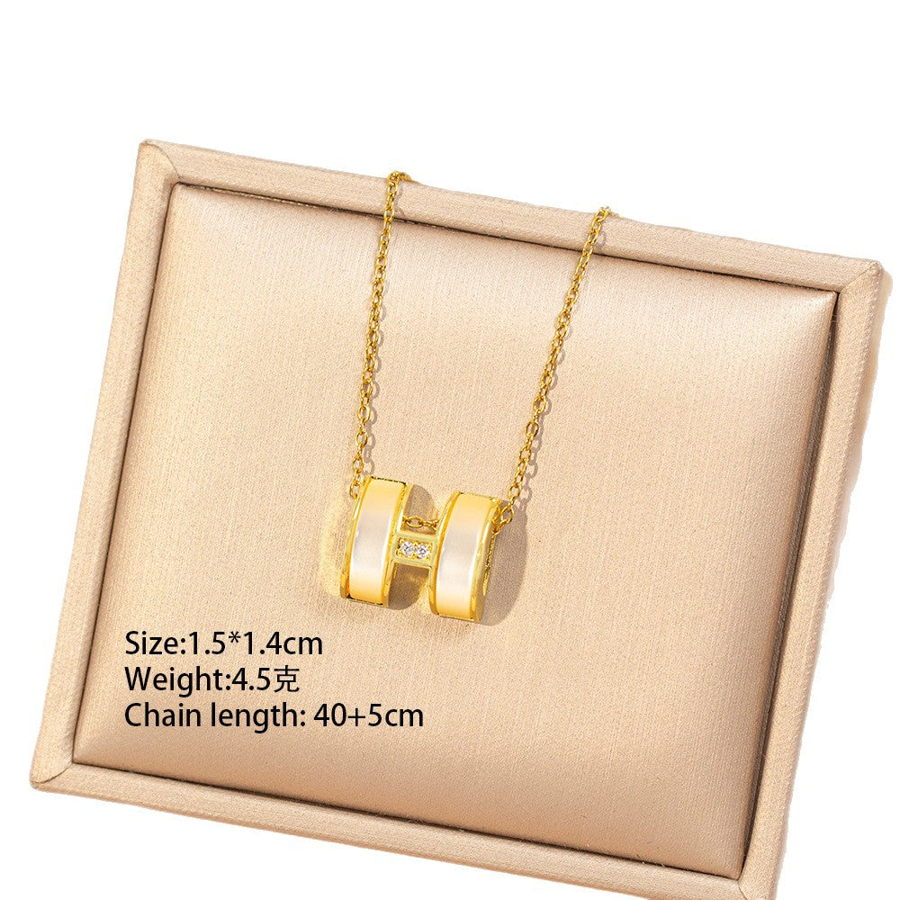 [titanium steel] hot-selling letter h necklace for women, niche high-end ins temperament copper inlaid zirconium clavicle chain jewelry