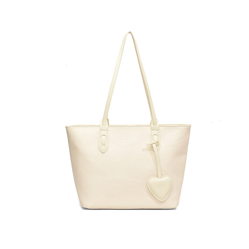 College students are versatile in class, summer and summer, large-capacity commuting tote bag, women's new silver peach heart shoulder bag