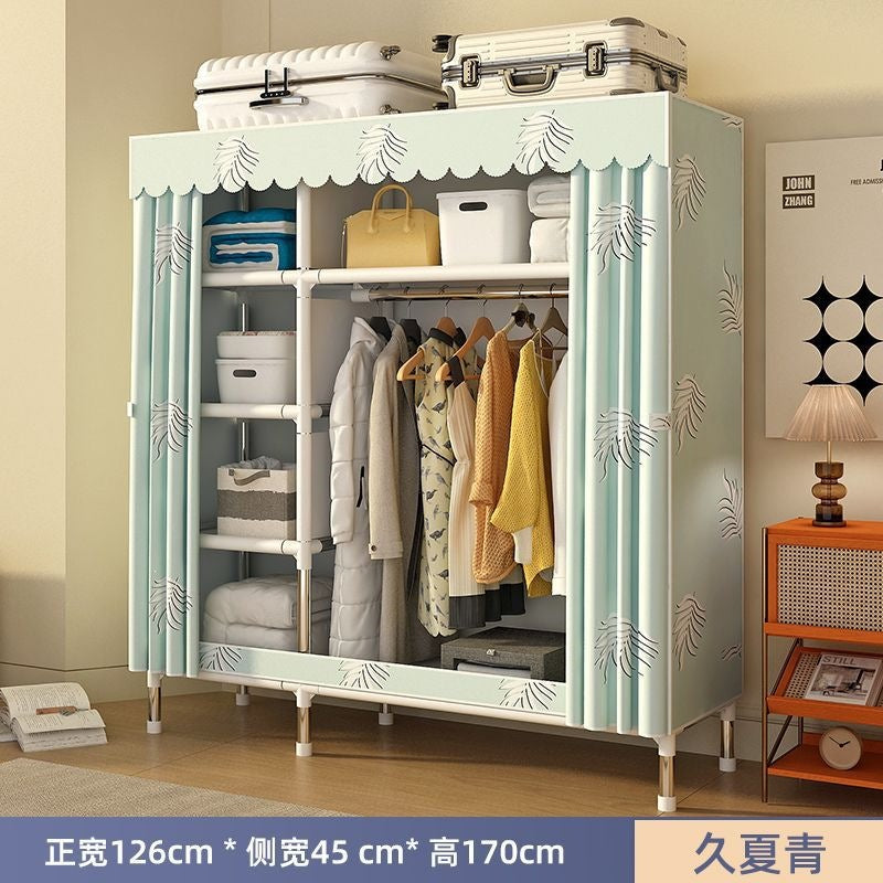 Simple wardrobe for home bedroom steel frame thickened and thickened steel pipe assembled cloth wardrobe rental room strong and durable cabinet
