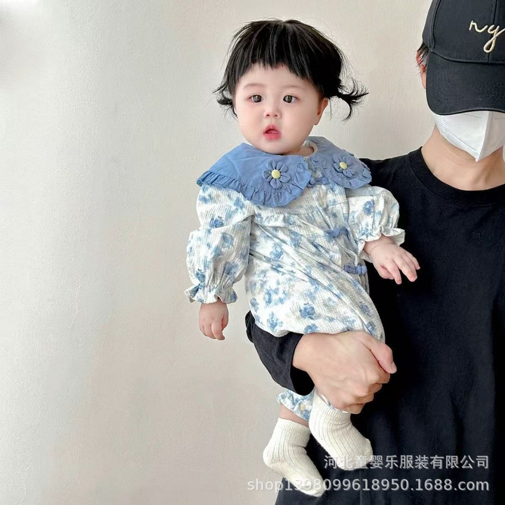 Baby girl's long-sleeved romper, stylish and fashionable, perfect for newborns, full-month celebrations, outings, and 100-day milestones. newborn baby clothes, one-piece jumpsuit, suitable for spring and autumn