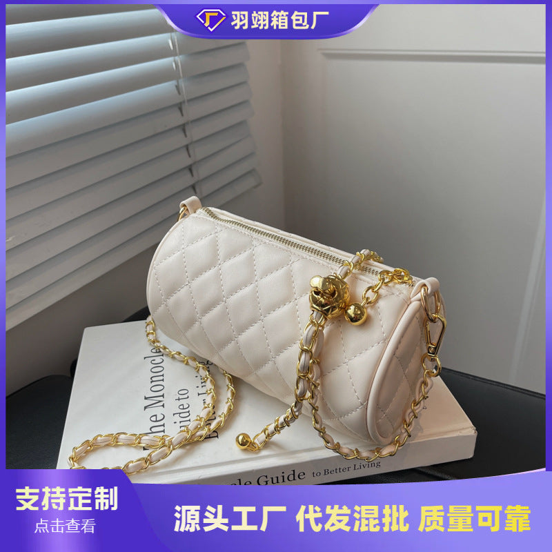 Foreign order popular niche bag women's 2025 summer new diamond chain shoulder messenger bag popular cylinder bag