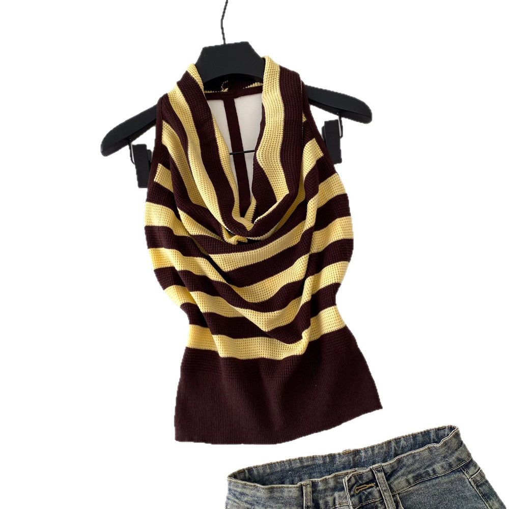 Pure desire style halter stripes tank top women's silmslimming lookeasiest for match sleeveless topssummer work clothing styleclassy suspender
