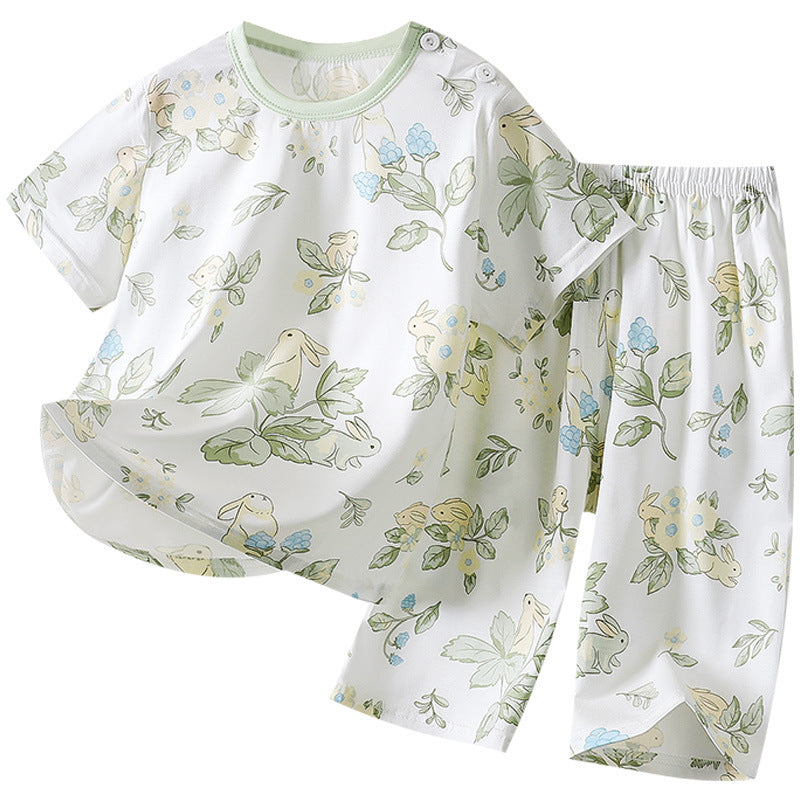 Yishimei summer new arrivalkids men's and women's small and medium-sized children's category a boneless tencel lyocell short-sleeved home clothes set