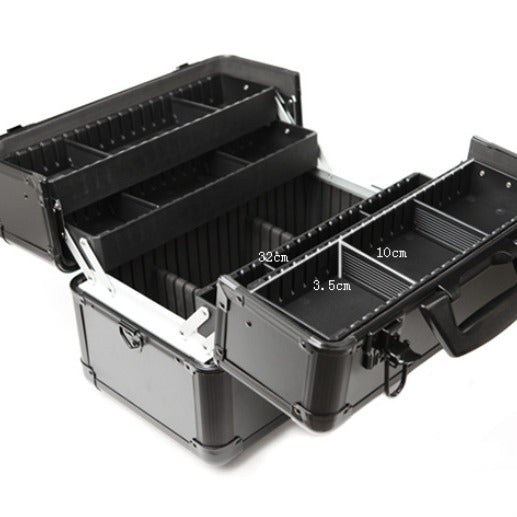 Foshan custom multi-functional portable cosmetic case with lock storage box custom double unpacking portable manicure embroidery case