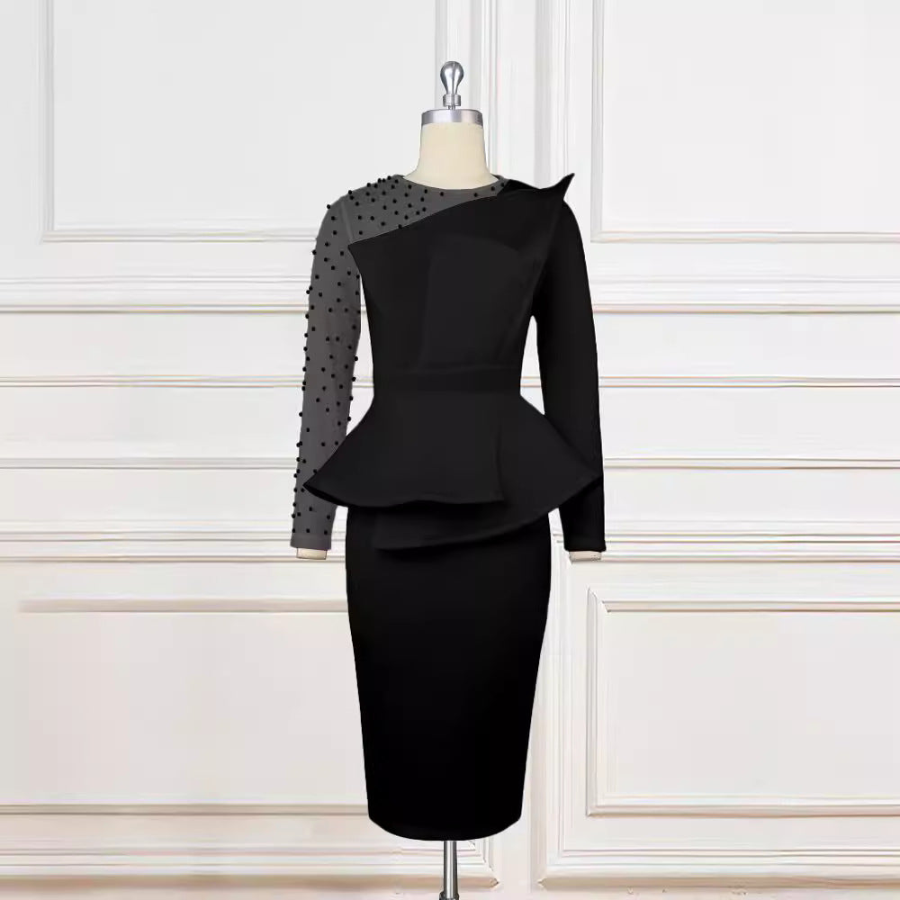 Am221017 designer cut piece patchwork dress beadinghigh waistslimming lookdress skirt