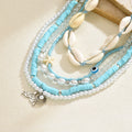 Blue bohemian necklace wholesale - european & american style, perfect for beach, soft clay, pearl & shell, layered necklace