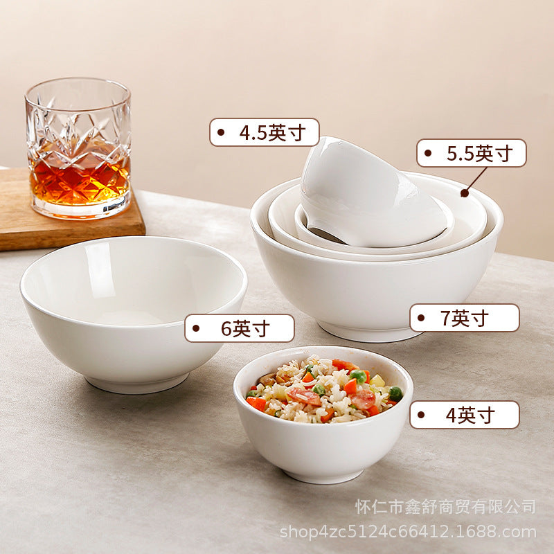 Pure white ceramic tableware thickened chinoiserie oven mitts rice ramen soup bowl for home ceramic hotel special can be marked