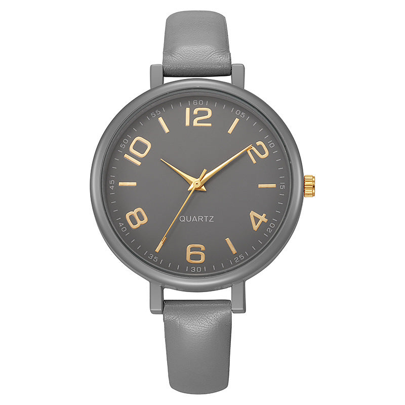 Vintage casual women's thin leather strap watch - elegant, classic, digital-inspired, niche style, student quartz wristwatch