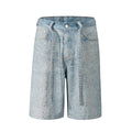 D8739  spring/summer new european and american style loose denim shorts with full hotfix rhinestone embellishments and optional belt -